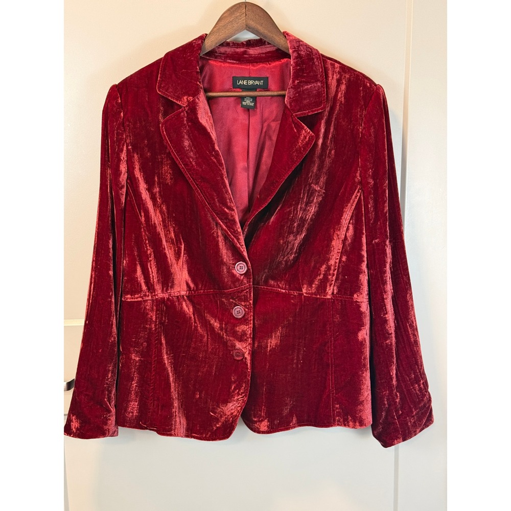 Luxurious Lane Bryant‎ Red Cranberry Velvet Peplum Long Sleeve Blazer Size 20